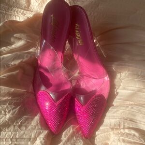 Amina Muaddi Fuchsia Crystal Heels